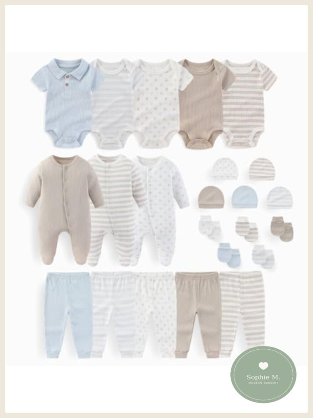 23 Pc Baby Boy Girl Bodysuits Pants Sets Newborn Cotton Rompers Hats Mittens